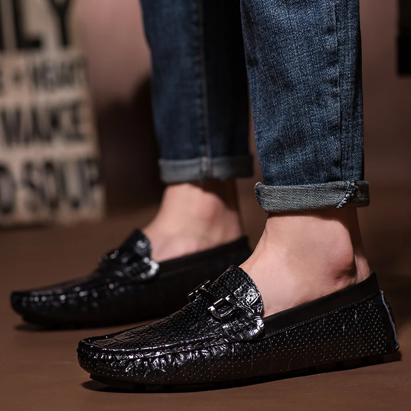 

Mens Slip On Shoes Man Moccasins Men's Loafers Genuine Leather Casual Summer Shoes Men Loafer Flats Gommino Driving Shoes Black