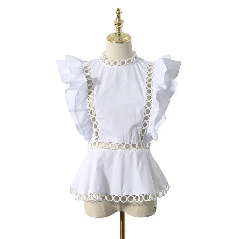 Женская ажурная блузка с коротким рукавом белая или черная дизайнерская