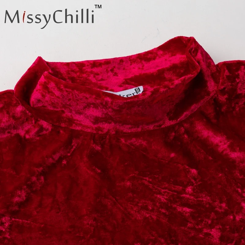 Женский бархатный комбинезон MissyChilli облегающий красный с длинным рукавом и