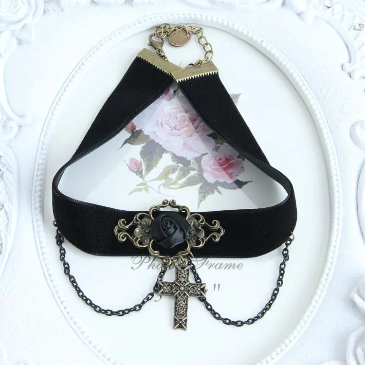 The punk necklace Japanese harajuku collar goth cross necklaces fashion high-grade ornament Cosplay Props | Тематическая одежда и