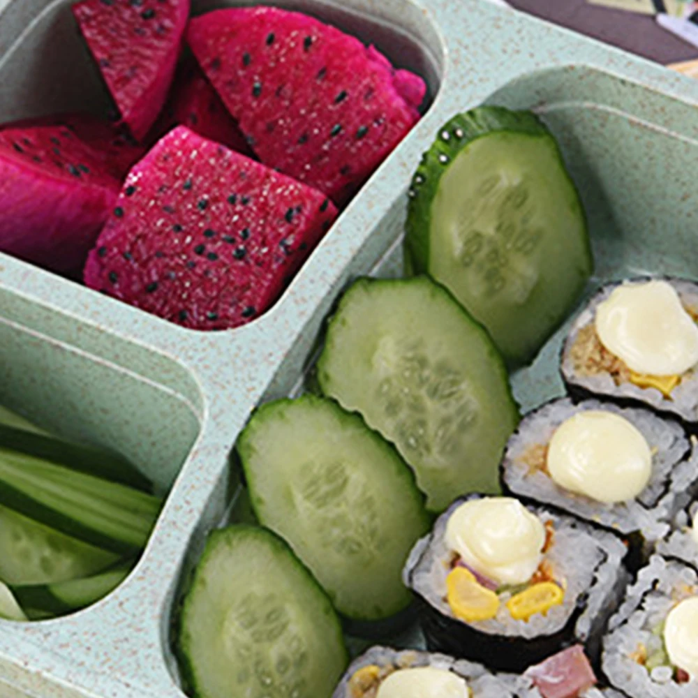 Bento Box с крышкой 3 сетки Пшеничная солома микроволновая пищевая коробка