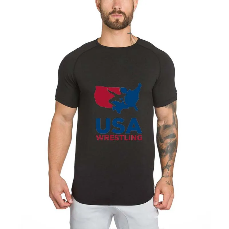 2018 USA Wrestling T-shirt Running Shirt Training Fitness Workout men short sleeve Muscle Tops Bodybuilding | Спорт и развлечения