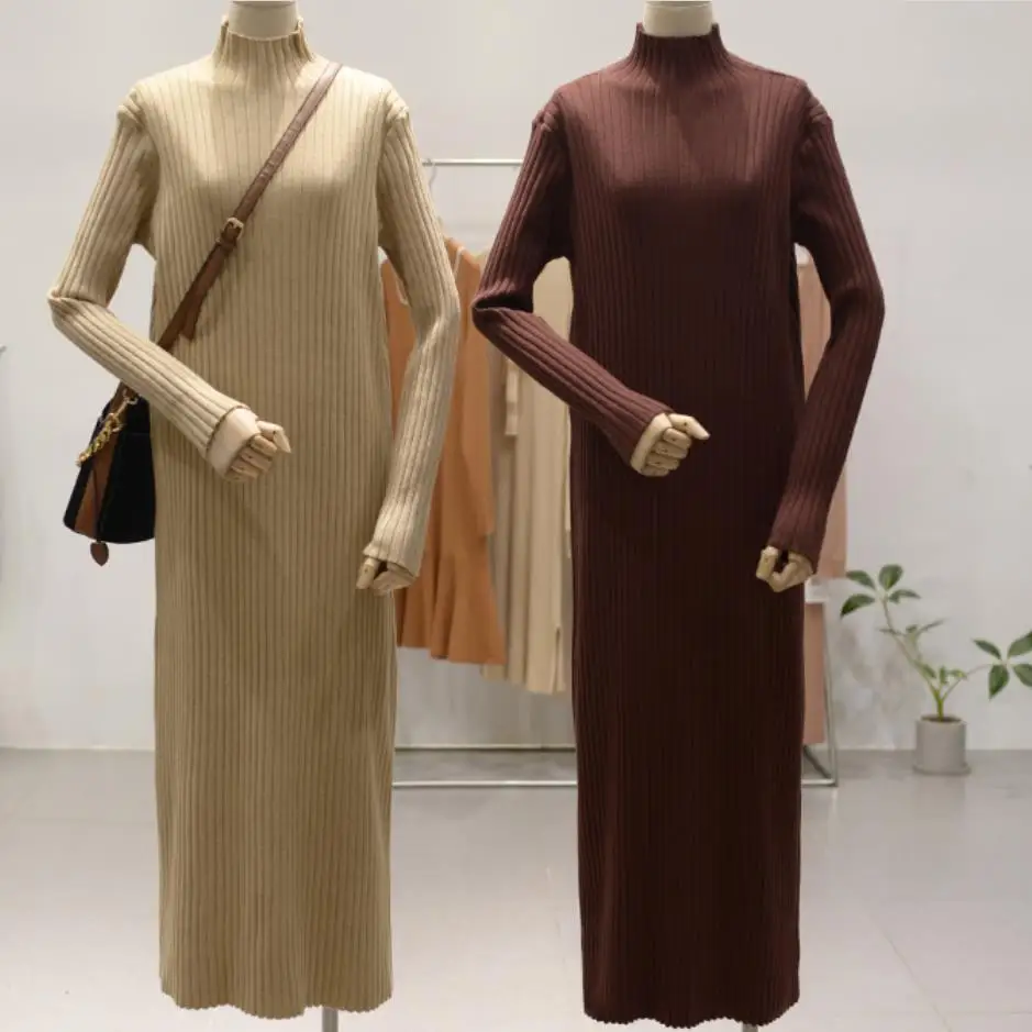 Водолазка свитер платье теплое женское 2019 Осень Зима с длинным рукавом Свободные
