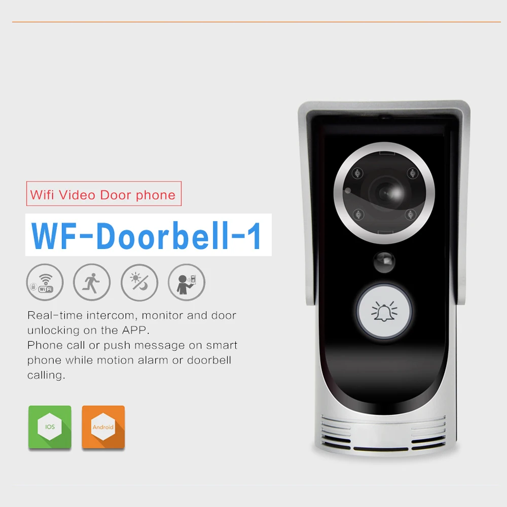 Free shipping Wireless WIFI Doorbell Support IOS Andriod APPs control Video door phone IR cut night version Door intercom