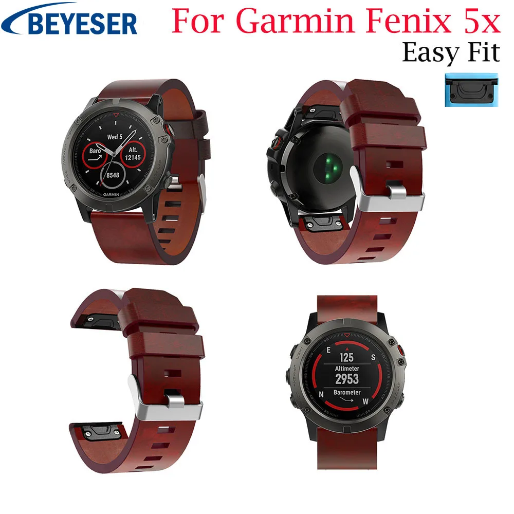 Кожаный ремешок для наручных часов Garmin Fenix 5X Plus быстросъемный легко