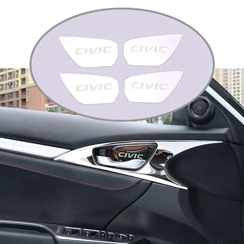 LENTAI, 4 шт., наклейки для авто, Стайлинг, для Honda Civic 10th, аксессуары, дверные ручки, чаши, чехлы - Название цвета: 4pcs-silver