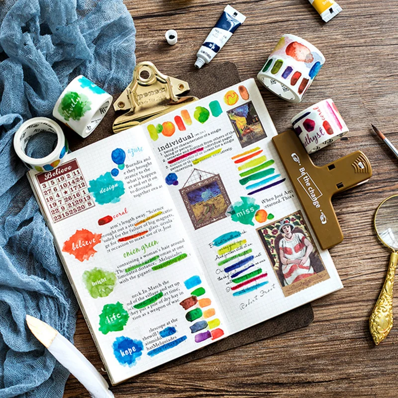 JUKUAI 4Pcs Water Color Washi Tape Set Decorative Rainbow Masking Tapes Adhesive Stickers For Diary Phone Album Photo Stationery |