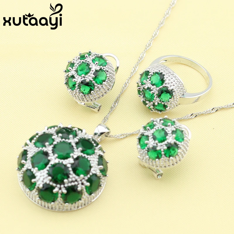 Женское кольцо Ювелирное Украшение с накладкой зеленым изумрудом|earrings bracelet|necklace