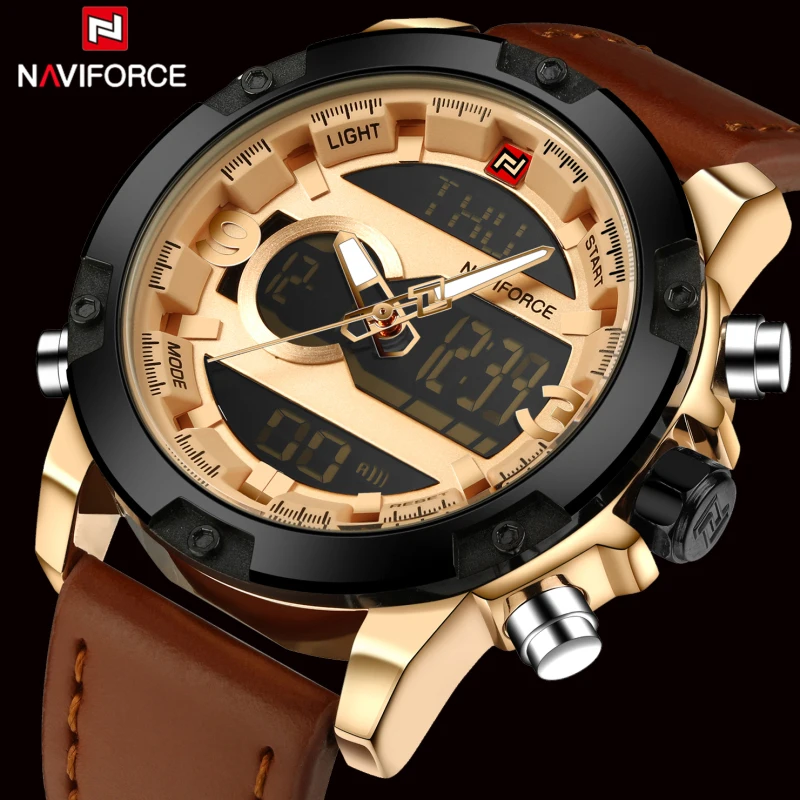 Топ бренд Naviforce Модные мужские кожаные военные часы Мужские кварцевые аналоговые светодиодные спортивные водонепроницаемые наручные часы relogio masculino