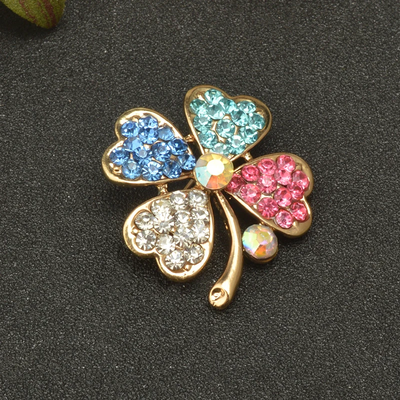 Бижутерия броши в форме клевера красочные стразы брошь для женщин платья X1338 |