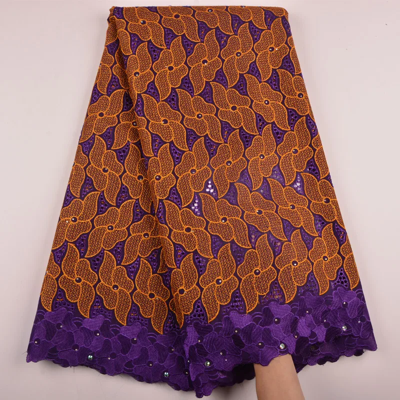 

Hot Selling African Swiss Voile Lace High Quality Cotton Swiss Lace Fabric With Stone For Women Dress New Cotton Lace 1383B