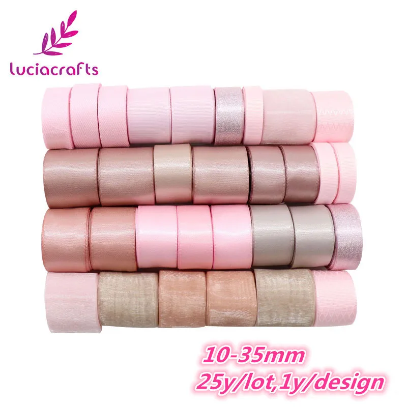 Pink series Распродажа, Новые поступления, 25 ярдов, розовая/синяя серия, корсаж/сатин/органза, лента, кружева, набор, сделай сам, Свадебная вечеринка, подарок, упаковочный материал, Q0104 - Цвет: Pink series