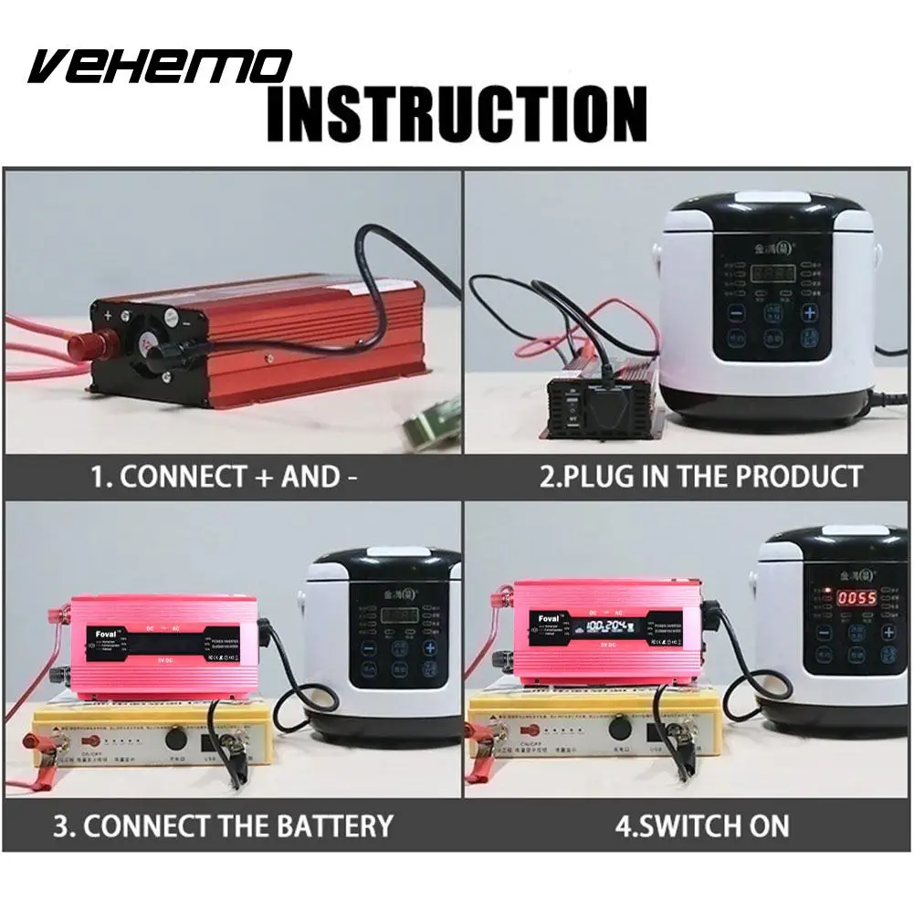 Vehemo DC12V/24 В к AC220V преобразователь солнечной Мощность инвертор алюминиевый сплав