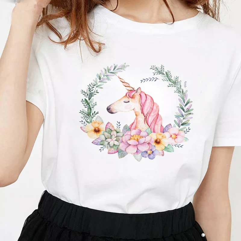 2019 корейская летняя стильная Радужная футболка в стиле Харадзюку с единорогом