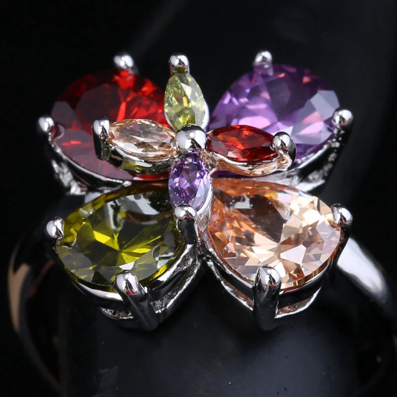 Мода 2016 года 4 лепестка цветка сливы Многоцветный Morganite Гранат Для женщин партии