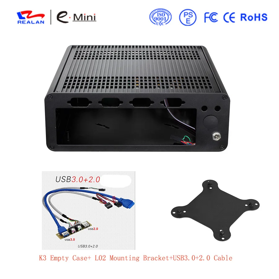 Realan K3 Mini Itx чехол алюминиевый настольный компьютер ПК Шасси для офиса поддержка OEM - Цвет: K3 With L02 And 3.0