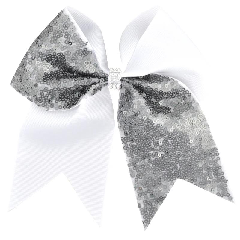 19 Gray 7 дюймов Большой Cheer лук Девушки Бутик аксессуаров для волос шпильки Заколки Модные Лоскутные бантики для волос с пайетками детские головные уборы - Цвет: 19 Gray