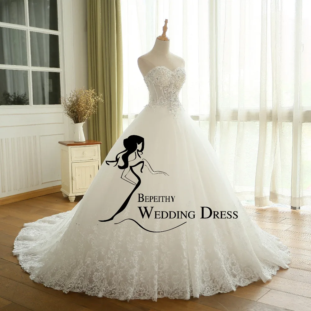 BEPEITHY Sexy Sheer Lace Crystal Ball Gown Wedding Dress Casamento Sweetheart Vintage Princess Bridal Dresses Vestido De Novia | Свадьбы и
