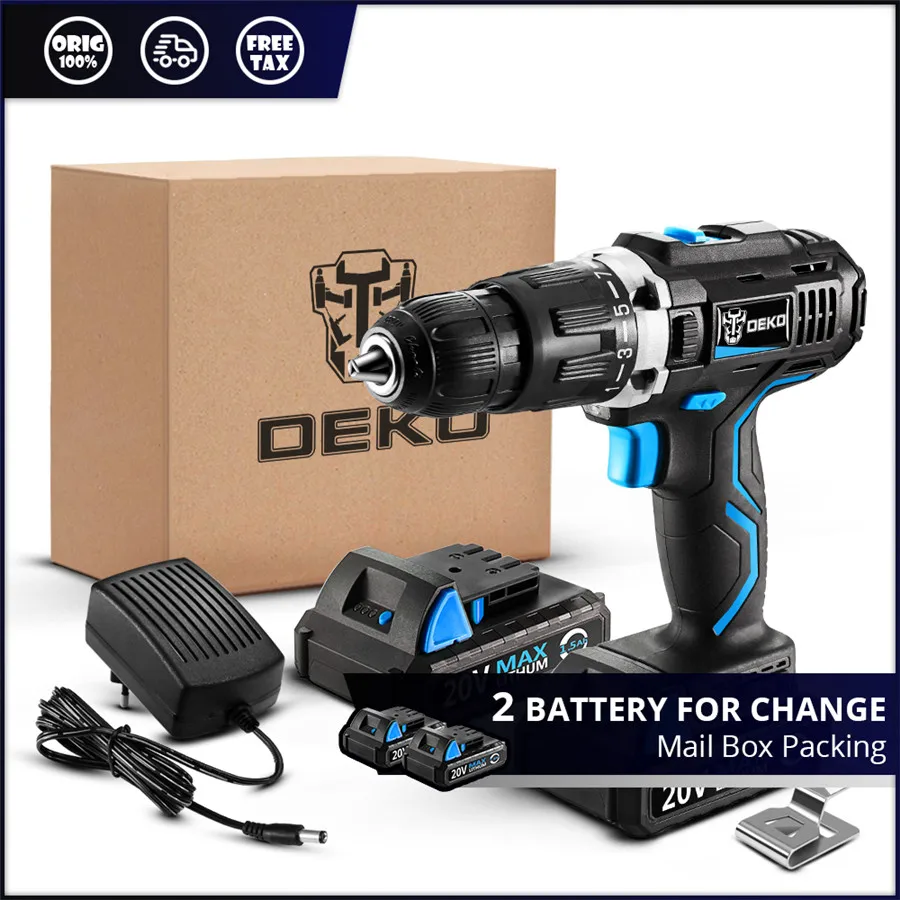 2 Battery Set Заводской магазин DEKO GCD20DU3 20 в макс. DC электрическая отвертка светодиодный ударный Аккумуляторный дрель литий-ионный мини-драйвер питания 2 батареи - Цвет: 2 Battery Set