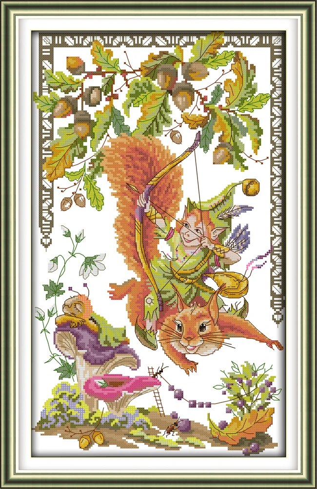 Набор для вышивки белки и эльфов aida 14ct 11ct|handmade needlework|embroidery diycross stitch kits |
