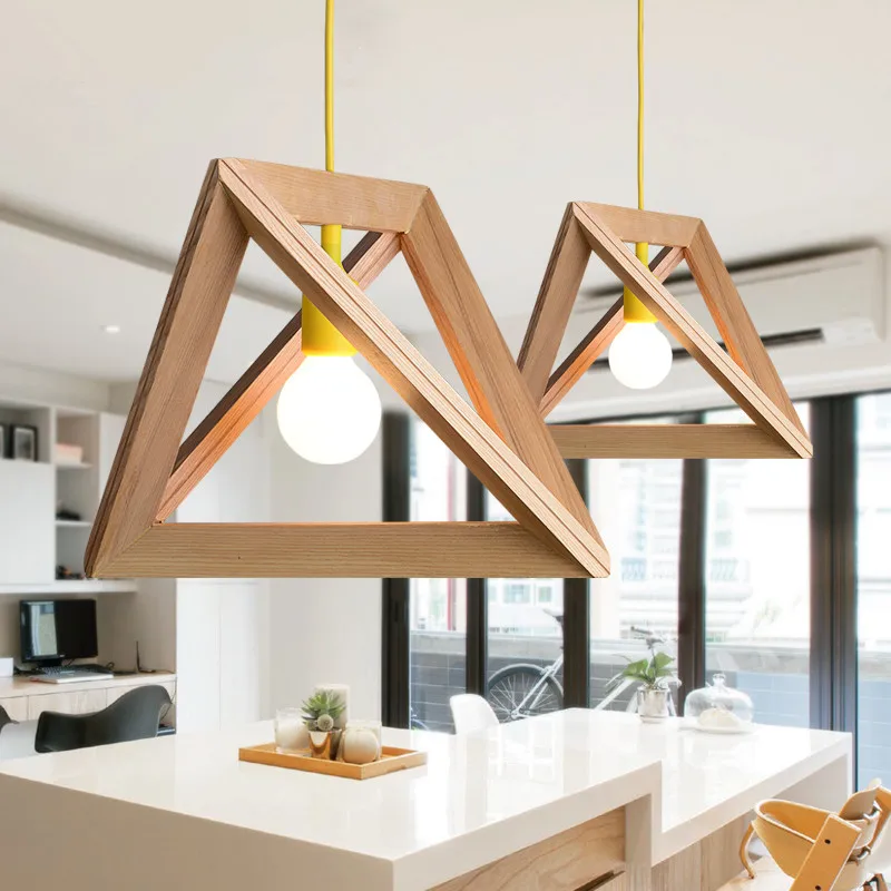 Nordic Wood pendant light lamp Herr Mandel Triangle wooden suspension hanging drop for dining room kitchen shop | Лампы и освещение