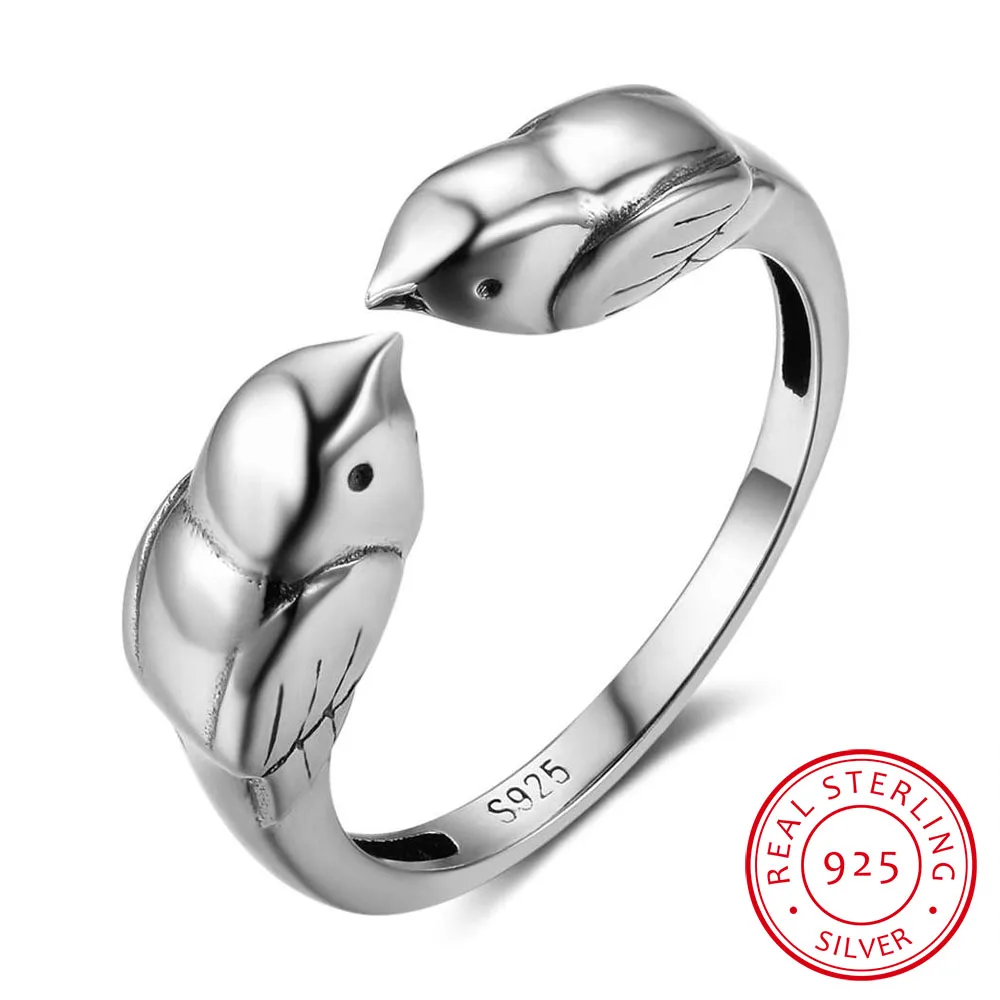 Женские кольца из стерлингового серебра 925 пробы с двойными маленькими птицами