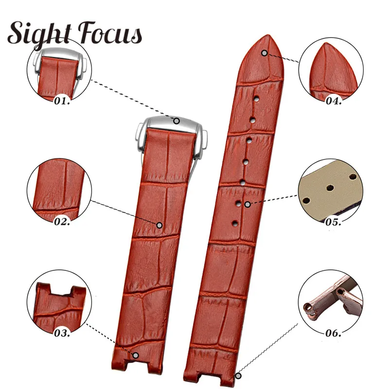 16x8mm Women Calfskin Leather Watch Strap Band for Omega Watch de Ville 425.38 Ladies Bracelets Deployant Clasp Belt Band Correa