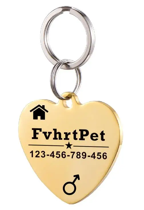 heart Gold Бирка для собак из нержавеющей стали для маленьких кошек, индивидуальная идентификационная бирка для питомцев, щенков, котят - Цвет: heart Gold