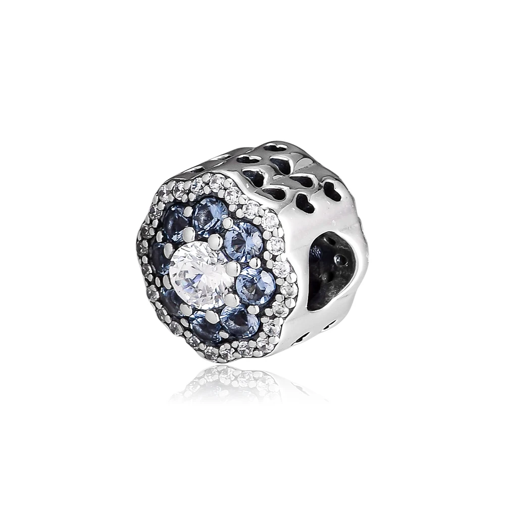 Spring 925 Sterling Silver Jewelry Blue Sparkles Flower Charm Fit for Bracelet Making Necklace Women | Украшения и аксессуары