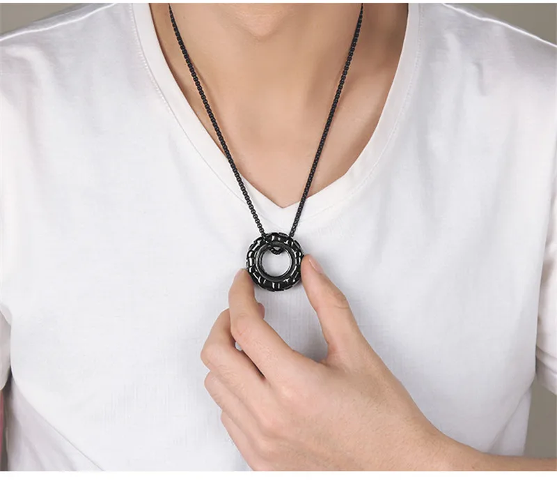 

NHGBFT Classic Men's pendant Black Stainless Steel Car Tire Pendant Necklace Male Jewelry Dropshipping
