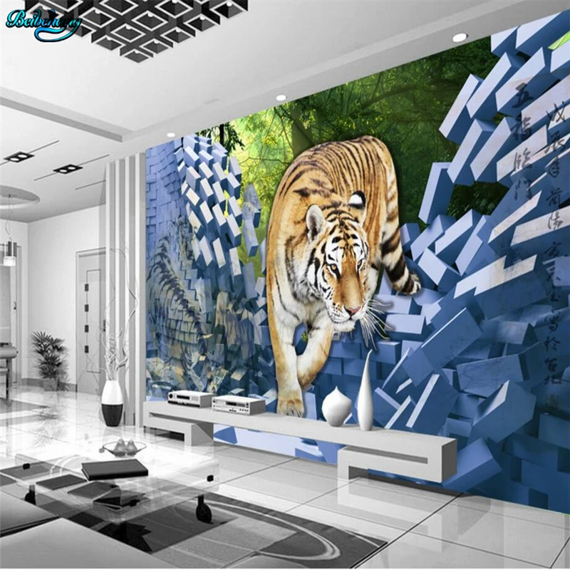 

beibehang Large Custom Wallpaper Tiger Tiger Chinese Traditional Chinese Stereo Living Room TV Wall Decorative Wall