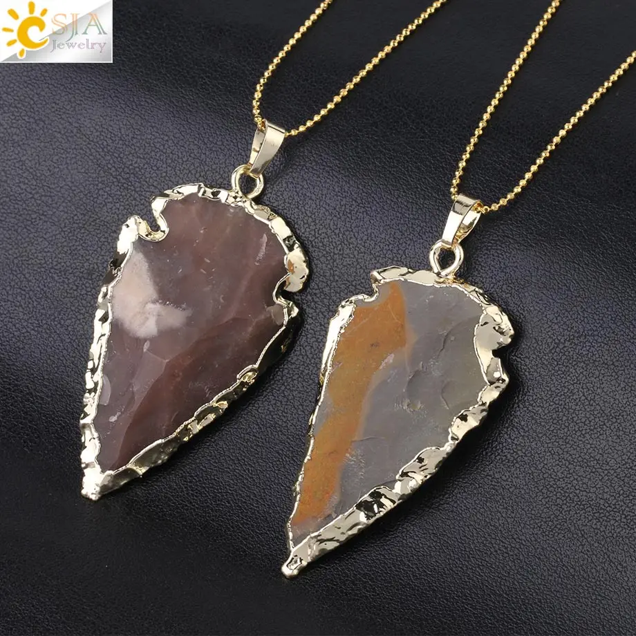CSJA Amulet Подвеска В Форме стрелы Природный Камень индийский агат оникс золотого