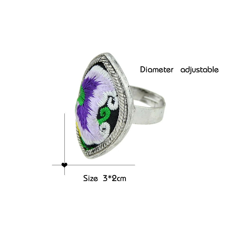 Ethnic Boho Rings Antique Silver Color with Flower Pattern Geometric Handmade Colorful Embroidery Jewelry For Women Bijoux | Украшения и
