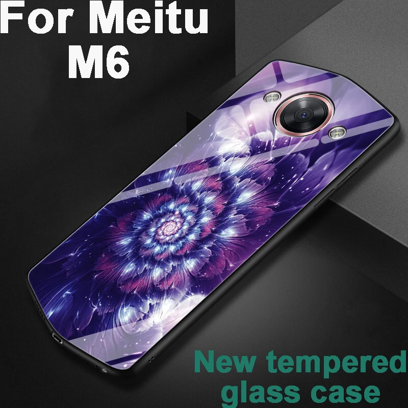 

For Meitu M6 case cover For Meitu M 6 MP1503 glass case fashion flowers tempered glass phone cases For MeituM6 shell back cover