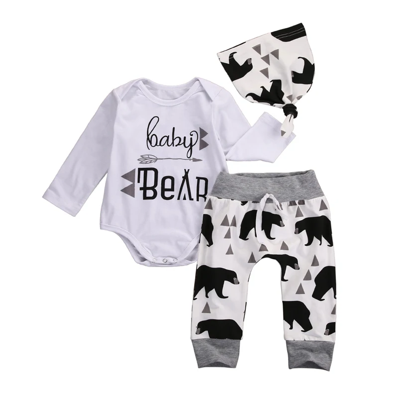 3PCS Toddler Kids Baby Boy Hat Long Sleeve Bodysuit Top Pants Newborn Babies' Clothes Outfits Clothing Set |