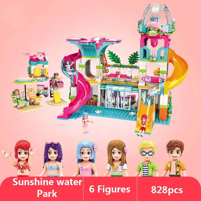 Heart Lake City Girls Series Sunshine Waterpark Beach Seafood Restaurant Building Blocks Toys For children Girl Birthday Gifts | Игрушки и