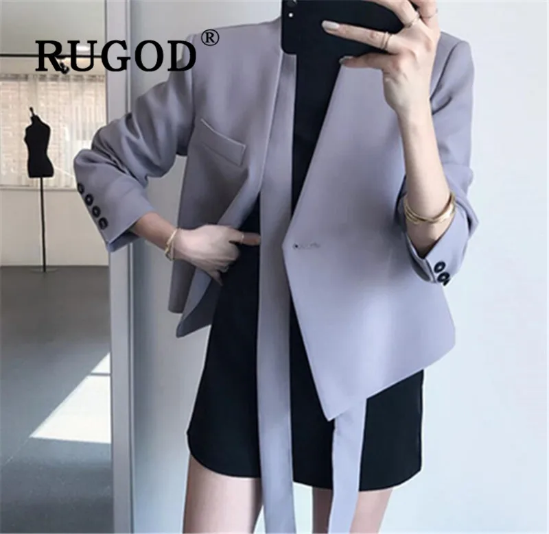 RUGOD 2019 Новая мода дым фиолетовый темперамент пиджаки для женщин короткий
