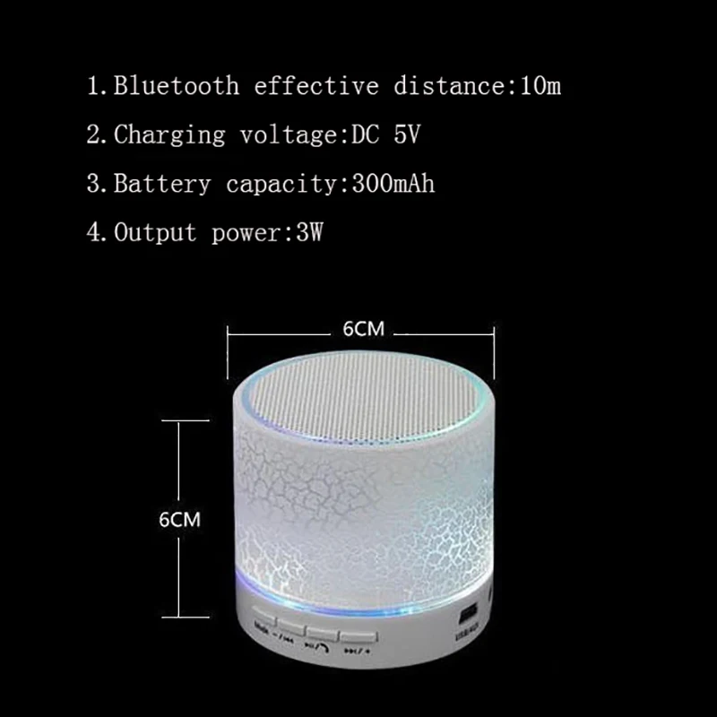 Колонка LED мини беспроводной Bluetooth динамик TF USB FM портативный музыкальный