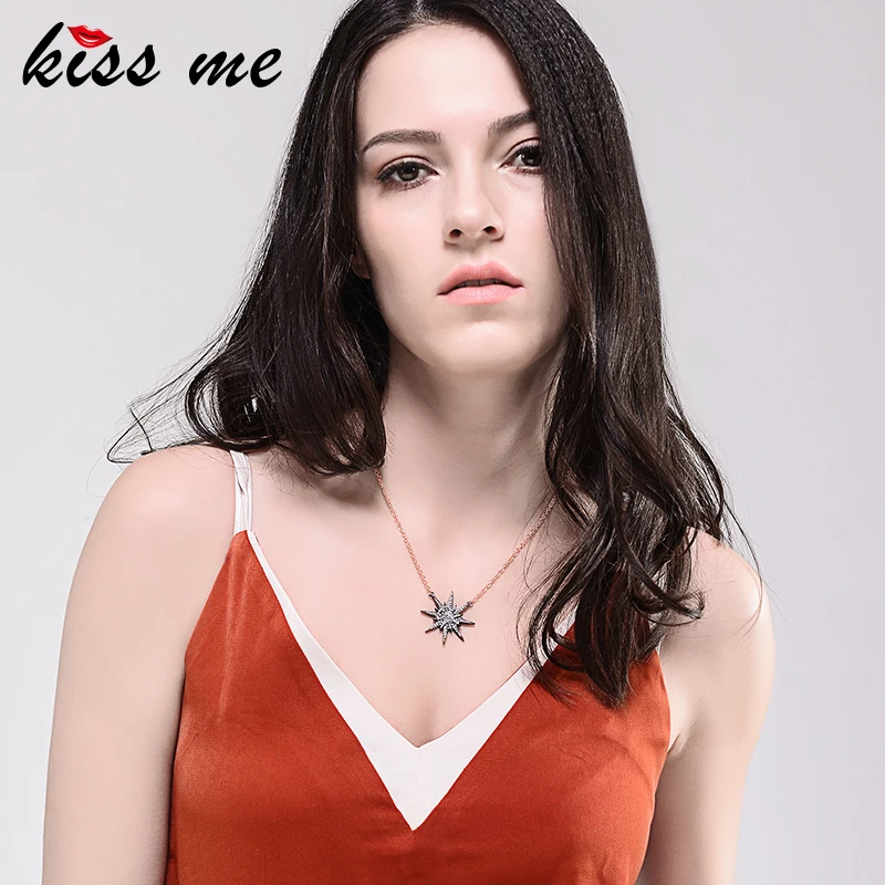 Женское ожерелье с подвеской в виде звезды KISS ME простые Стразы розового золота