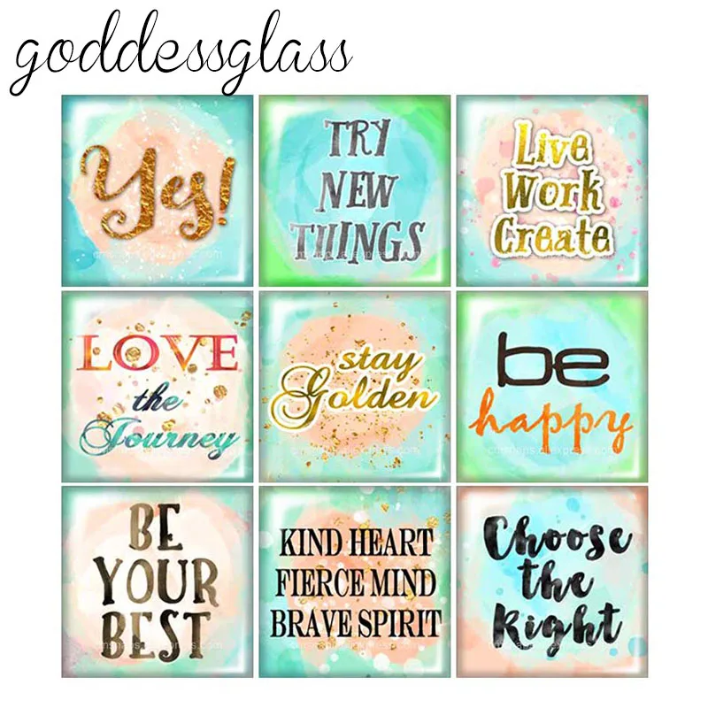 Words motto be happy Artistic fonts 12mm/20mm/25mm/30mm Square photo glass cabochon demo flat back Making findings FB0015 | Украшения и