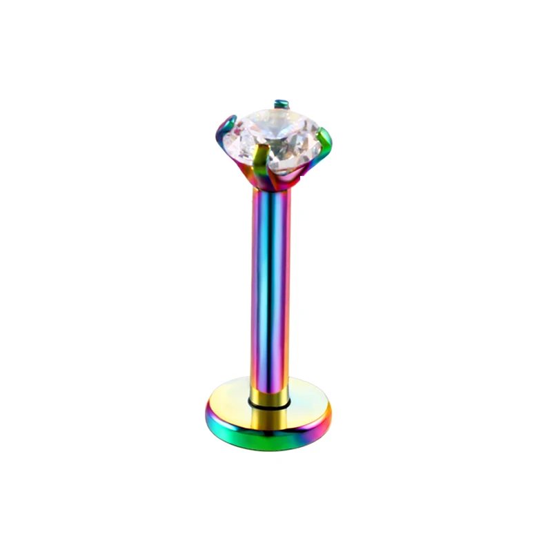 Colorful Zircon 1 шт., Cystal CZ, кольцо для губ, шпильки, 16 калибра, серебряный цвет, хирургическая сталь, Лабрет, кольцо, Монро, для губ, пирсинг, ювелирные изделия - Окраска металла: Colorful Zircon