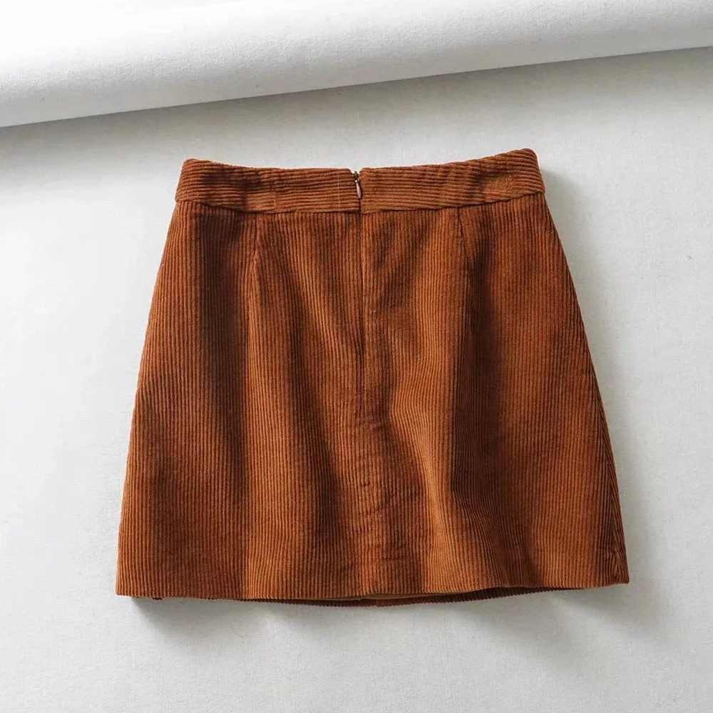 Женская Вельветовая мини-юбка однотонная трапециевидная юбка с молнией Новое