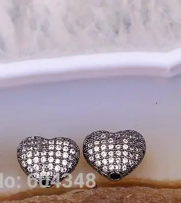 10 шт. ZYZ183-9595 микро Pave CZ бусины в форме сердца для спейсеры для украшений разъем Бусины Подходит браслет ожерелье DIY бусины - Цвет: gun black white cz