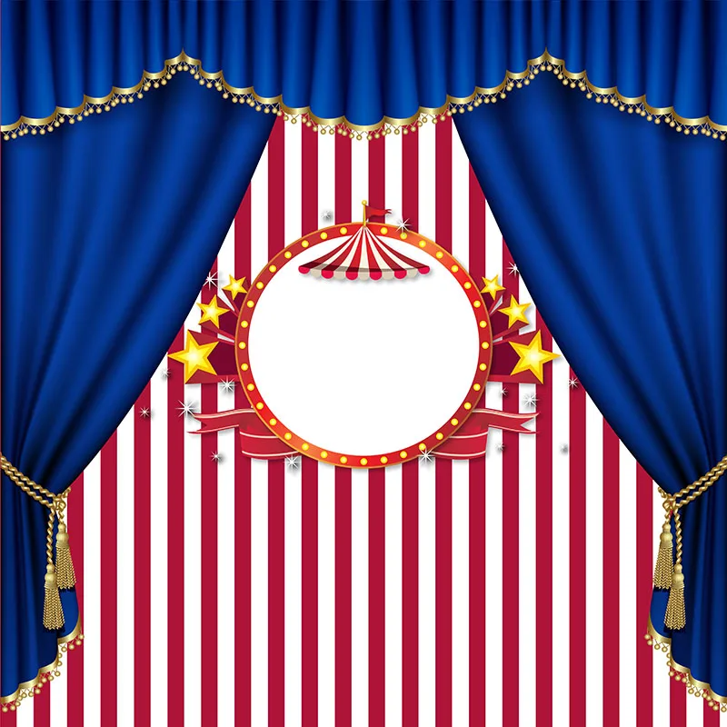 

8x8FT Royal Blue Curtain Carnival Circus Tent Pink Stripes Stage Custom Backgrounds Photo Studio Backdrops Vinyl 240cm x 240cm