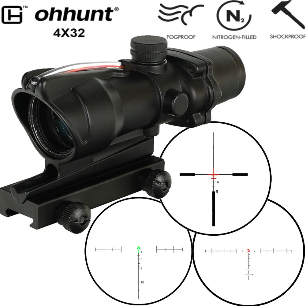 

ohhunt Hunting 4X32 ACOG Real Fiber Scope BDC Chevron Horseshoe Reticle Tactical Optical Sights for cal .223 .308 Print LOGO