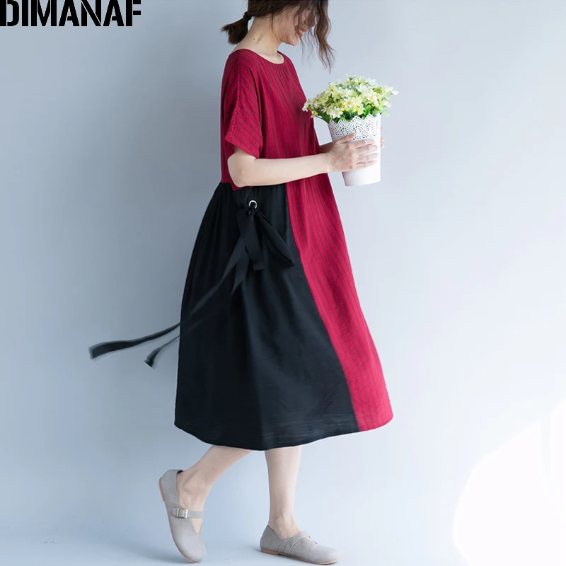 Dimanaf Женский летнее платье больших размеров хлопковое женское Vestido свободная