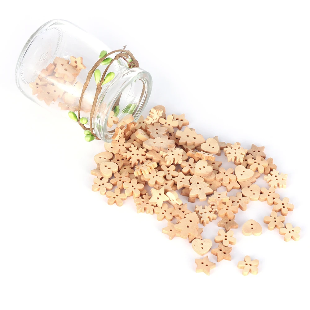 100 шт./компл. деревянные рождественские пуговицы дерево снежинка сердце