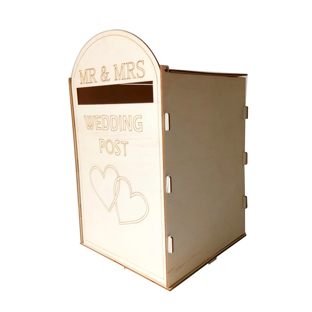 DIY Wooden Invitation Card Storage Box with Lock Carving Mr & Mrs Crown Pattern Vintage Wedding Post souvenir Mail Love | Дом и сад