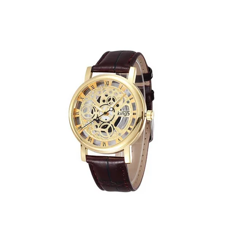 Лидер продаж Kings брендовые золотые и серебряные полые кожаные часы с скелетом для
