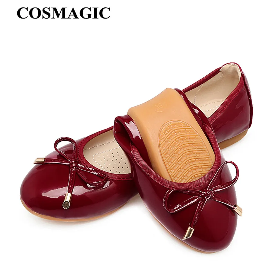 COSMAGIC новинка 2019 года женские балетки из лакированной кожи с бантом Балетки без